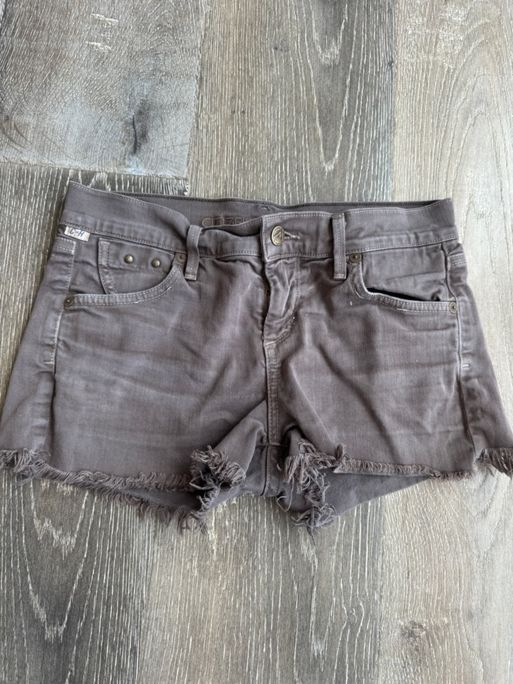 Citizens Of Humanity Frayed Hem Shortie Shorts - Brown AZ0500 - Picture 1 of 5